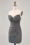 Sparkly Preto Strapless Tight Short Homecoming Dress com lantejoulas