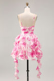 Branco Fuchsia Flor Halter Tiered Vestido Homecoming Impresso