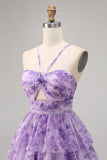 Verde Flores Plissado Linha-A Mini Vestido Cocktail