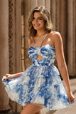 Flor Azul Branca Tiered Cut out A-line Short Homecoming Dress