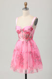 Flor Rosa Uma Linha Corset Short Homecoming Dress