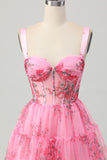 Flor Rosa Uma Linha Corset Short Homecoming Dress