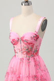 Flor Rosa Uma Linha Corset Short Homecoming Dress
