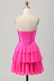 Strapless Fuchsia Corset Tiered A Line Short Homecoming Dress