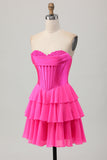 Blue Tiered Corset Uma linha Strapless Short Homecoming Dress