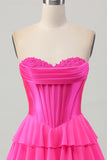 Blue Tiered Corset Uma linha Strapless Short Homecoming Dress