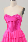 Blue Tiered Corset Uma linha Strapless Short Homecoming Dress