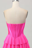 Blue Tiered Corset Uma linha Strapless Short Homecoming Dress