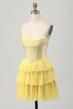 Blue Tiered Corset Uma linha Strapless Short Homecoming Dress