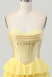 Blue Tiered Corset Uma linha Strapless Short Homecoming Dress