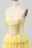 Blue Tiered Corset Uma linha Strapless Short Homecoming Dress