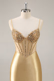 Dourado Brilhante Espartilho Bodycon Mini Vestido Cocktail