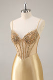 Dourado Brilhante Espartilho Bodycon Mini Vestido Cocktail