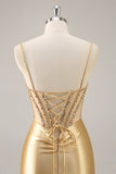 Dourado Brilhante Espartilho Bodycon Mini Vestido Cocktail