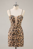 Kahki Leopard Corset Bodycon Homecoming Vestido com Sequins