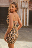 Kahki Leopard Corset Bodycon Homecoming Vestido com Sequins