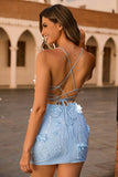 Espartilho Azul Sequins Vestido Bodycon Homecoming Floral