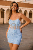 Espartilho Azul Sequins Vestido Bodycon Homecoming Floral