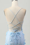 Blue Bodycon Corset Sequins Vestido Curto Homecoming com Flores 3D