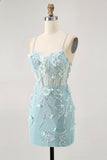 Espartilho Azul Sequins Vestido Bodycon Homecoming Floral