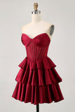 Verde escuro frisado A-line Strapless Corset Homecoming Dress