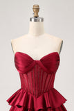 Verde escuro frisado A-line Strapless Corset Homecoming Dress