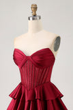 Verde escuro frisado A-line Strapless Corset Homecoming Dress