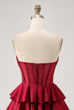 Verde escuro frisado A-line Strapless Corset Homecoming Dress