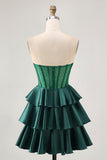 Verde escuro frisado A-line Strapless Corset Homecoming Dress