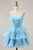 Blush A-Line Strapless Tiered Homecoming Dress com flores 3D