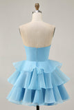 Blush A-Line Strapless Tiered Homecoming Dress com flores 3D