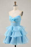Blush A-Line Strapless Tiered Homecoming Dress com flores 3D