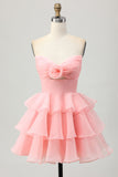 Blush A-Line Strapless Tiered Homecoming Dress com flores 3D