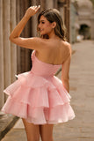 Blush A-Line Strapless Tiered Homecoming Dress com flores 3D