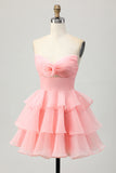 Blush A-Line Strapless Tiered Homecoming Dress com flores 3D