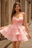 Blush A-Line Strapless Tiered Homecoming Dress com flores 3D