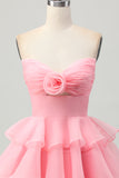 Bonito Blush A-Line Strapless Cut out Tiered Vestido Curto Homecoming