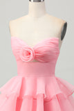 Bonito A-line Strapless Cut out Tiered Verde Vestido Curto Homecoming