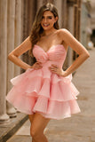 Blush A-Line Strapless Tiered Homecoming Dress com flores 3D
