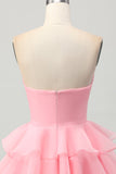 Bonito A-line Strapless Cut out Tiered Verde Vestido Curto Homecoming