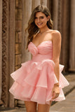 Blush A-Line Strapless Tiered Homecoming Dress com flores 3D