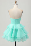 Blush A-Line Strapless Tiered Homecoming Dress com flores 3D