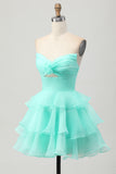 Blush A-Line Strapless Tiered Homecoming Dress com flores 3D