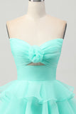 Bonito Blush A-Line Strapless Cut out Tiered Vestido Curto Homecoming