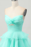 Bonito Blush A-Line Strapless Cut out Tiered Vestido Curto Homecoming