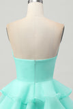 Bonito Blush A-Line Strapless Cut out Tiered Vestido Curto Homecoming