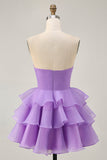 Blush A-Line Strapless Tiered Homecoming Dress com flores 3D