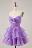 Blush A-Line Strapless Tiered Homecoming Dress com flores 3D