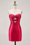 Strapless Cut out Fuchsia frisado vestido apertado Homecoming