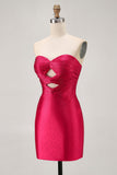 Strapless Cut out Fuchsia frisado vestido apertado Homecoming